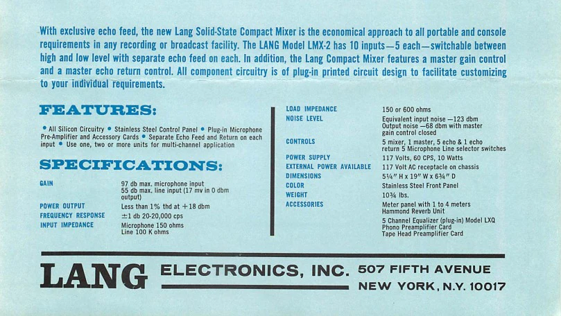Lang Electronics LMX-2 Mixer - Image 3